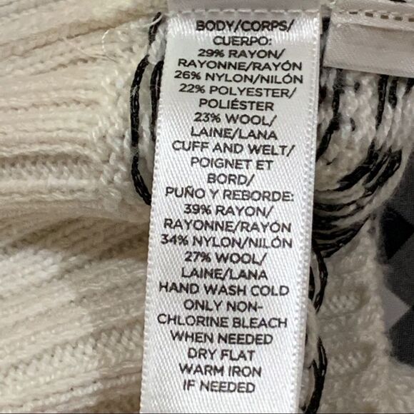 LOFT Winter Knit Sweater Cream Ivory/Black Wool Blend Womens Sz S - Picture 7 of 7